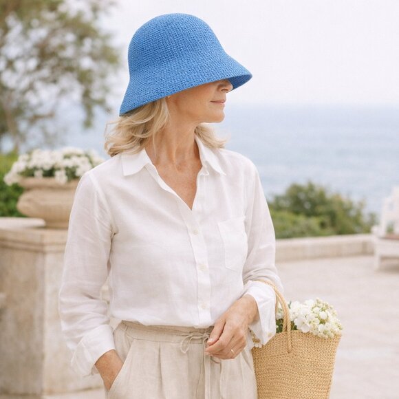 Vintage Blue Cloche Hat 100% Polypropylene | Made in Taiwan | Coastal Grandma main image 4